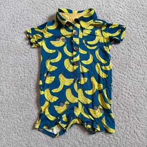 Posh Peanut Baby Toddler 12-18 Months Collared Henley Short Sleeve Romper Banana